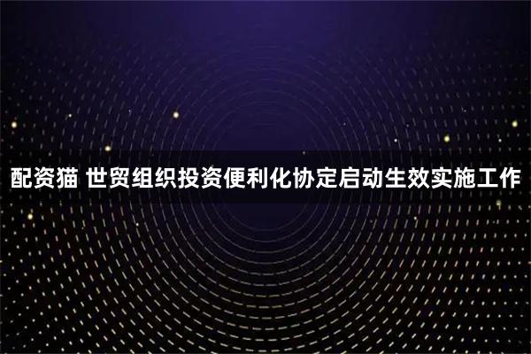 配资猫 世贸组织投资便利化协定启动生效实施工作